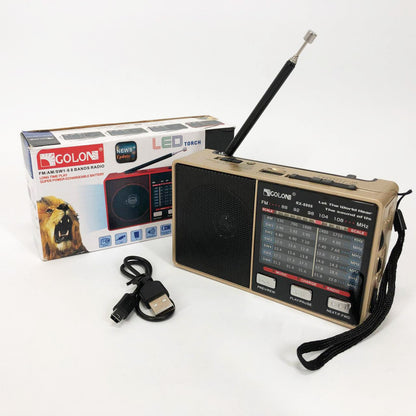 Радио GOLON RX-8866 цифровой портативный радиоприемник с фонариком функцией PowerBank. Цвет: золотой