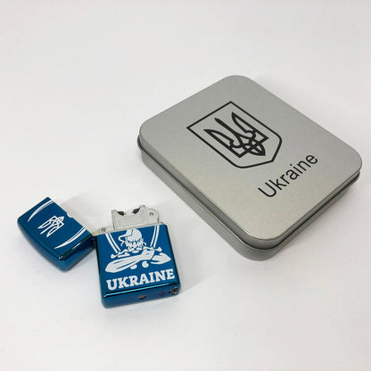 Дуговая электроимпульсная USB зажигалка Украина (металлическая коробка) HL-449. Цвет: синий
