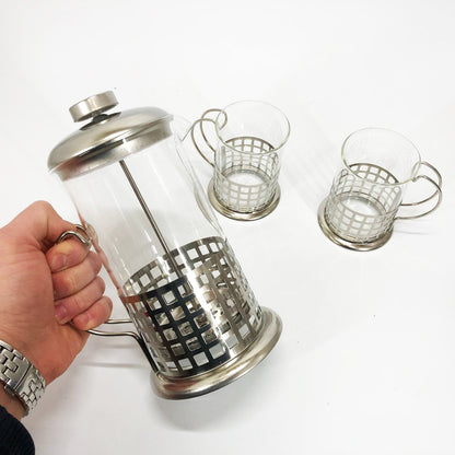 Пресс заварник из жаропрочного боросиликатного стекла UNIQUE UN-1155 0.6 л + 2 чашки Френч-пресс для кофе