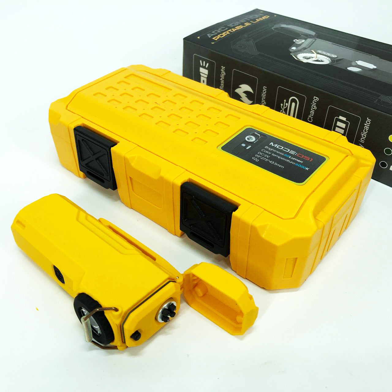 Фонарик-зажигалка армейская MULTIFUNCTIONAL D51-COB электроимпульсная аккумуляторная. Цвет: желтый