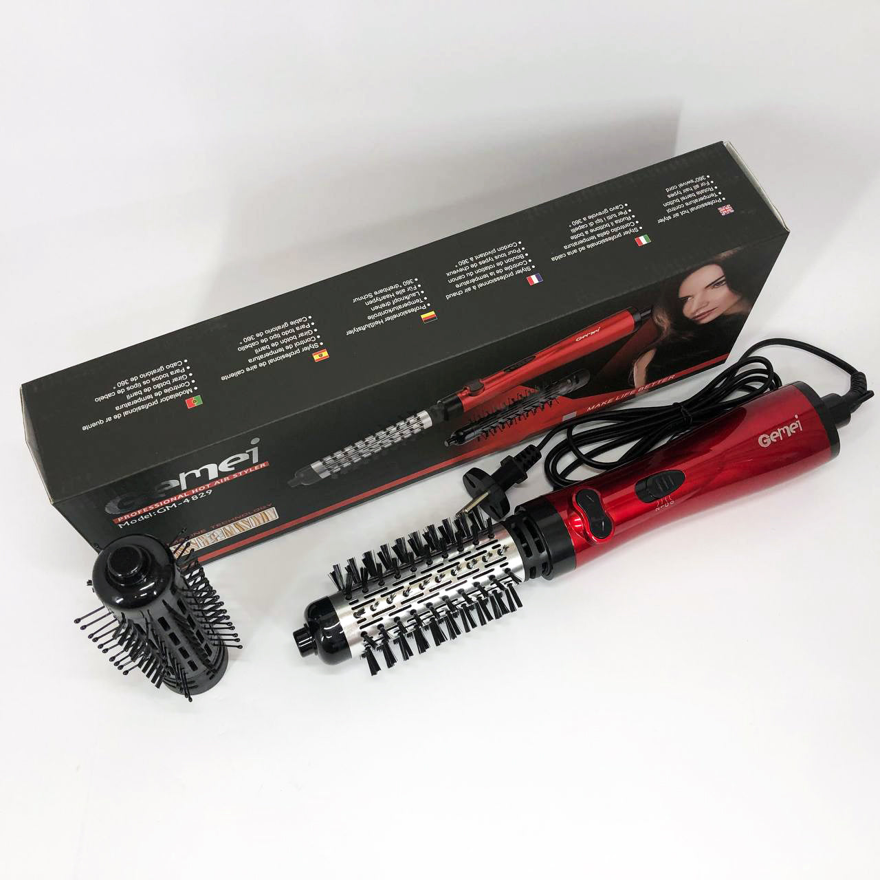 Фен щетка для сушки волос вращающейся Gemei GM-4829, Стайлер для укладки, браш воздушный, плойка расческа