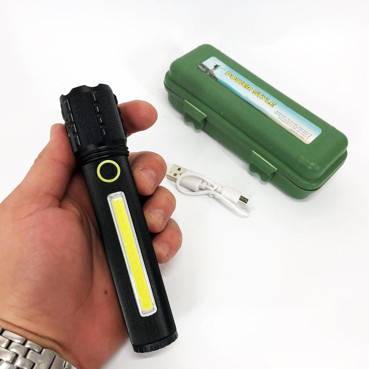 Карманный фонарик Police TD-C82/C72-P50+COB оснащен светодиодами, функцией зума, встроенным аккумулятором