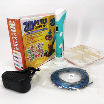 3D ручка Smart 3D Pen 2 c LCD дисплеем, Интересная ручка 3д для детей, Оригинальная. Цвет: голубой