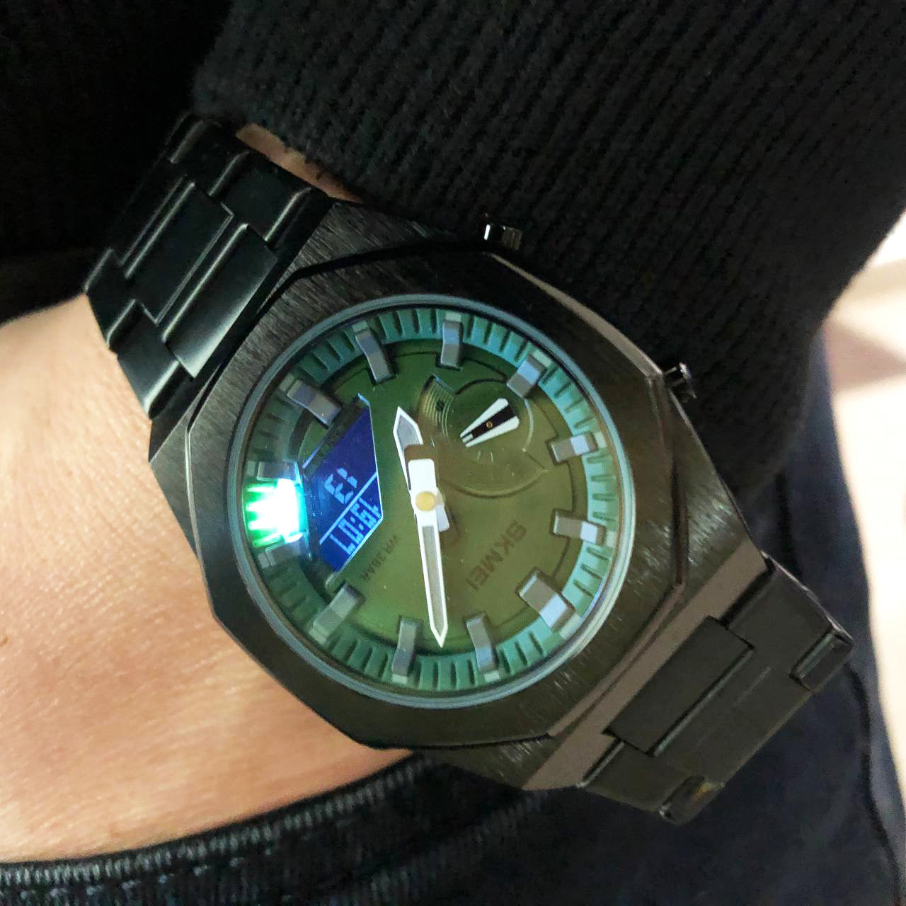 Часы наручные мужские SKMEI 1816BKGNBK, стильные классические мужские часы, фирменные спортивные часы