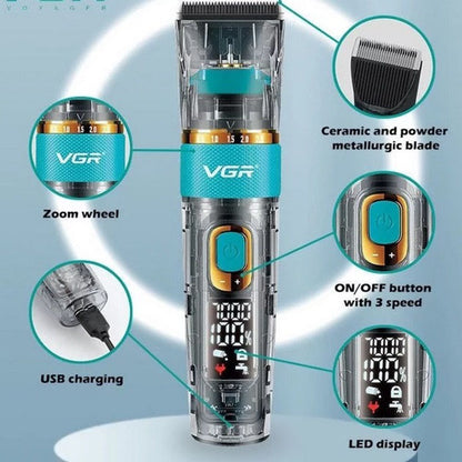 Машинка для стрижки волос и бороды VGR V-695 с LED дисплеем IPX7 влагозащита, Окантовочная машинка