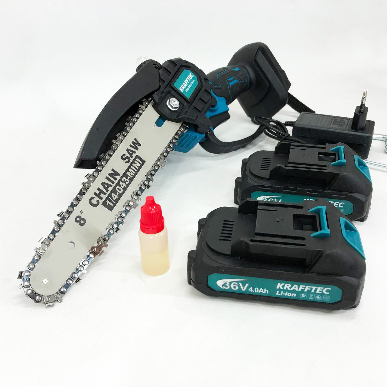 Аккумуляторная цепная мини пила 20 см в кейсе Krafftec (36V 4 Ач) + 2 аккумулятор и индикатором заряда