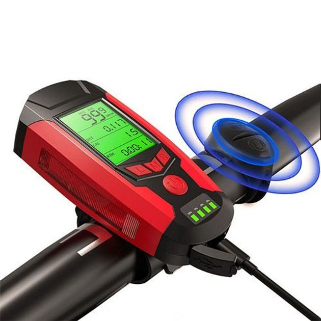 Велофара с компьютером и сигналом AS0808-XPG+2LED(yellow)+2COB(red), выносная кнопка