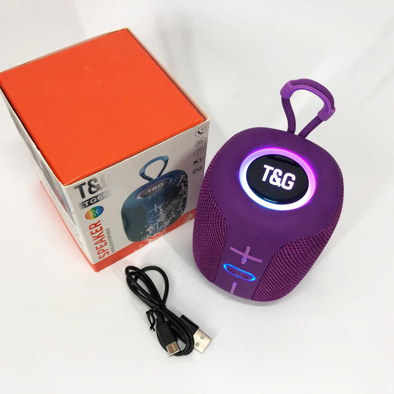Портативная Bluetooth колонка TG658 8W с RGB подсветкой беспроводная портативная мощная. Цвет: фиолетовый