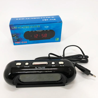 Часы VST-716-2 настольные 220В будильник Черный корпус Светло зеленые цифры