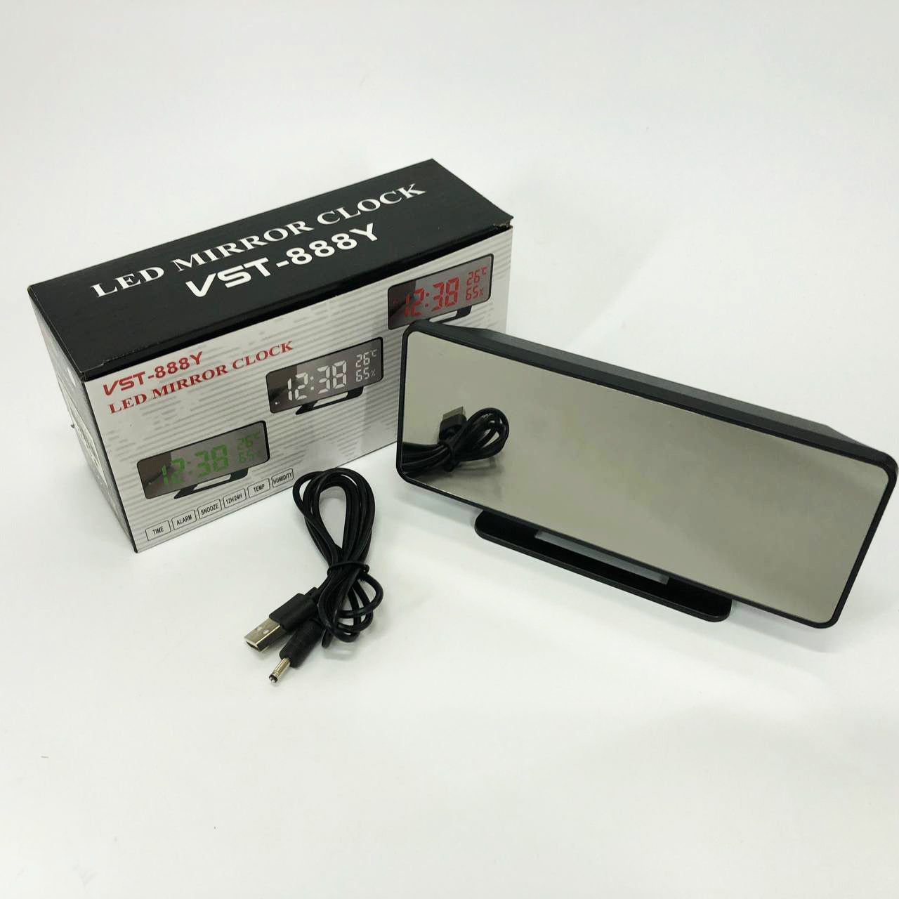 Часы настольные зеркальные VST-888Y-5 USB с синим циферблатом, Настольные часы с подсветкой