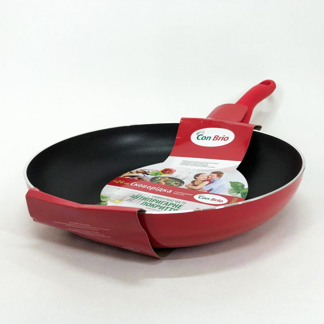 Сковорода антипригарная Con Brio 24 см СВ-2414, сковорода для жарки качественная сковорода. Цвет: красный