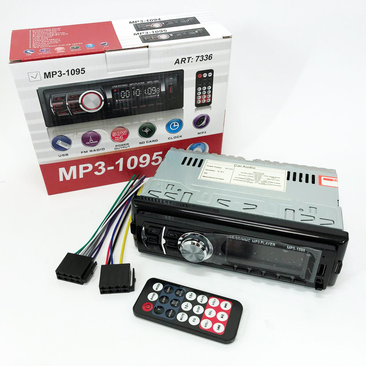 Автомагнитола MP3 1095/7336 BT ISO со съемной панелью 1DIN 4х50Вт, Автомобильная магнитола стерео звук