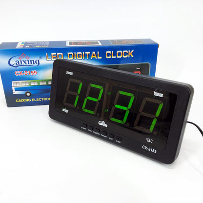Часы электронные Caixing CX 2159 12В 220В Настольные Настенные Будильник Черный корпус Зеленые цифры