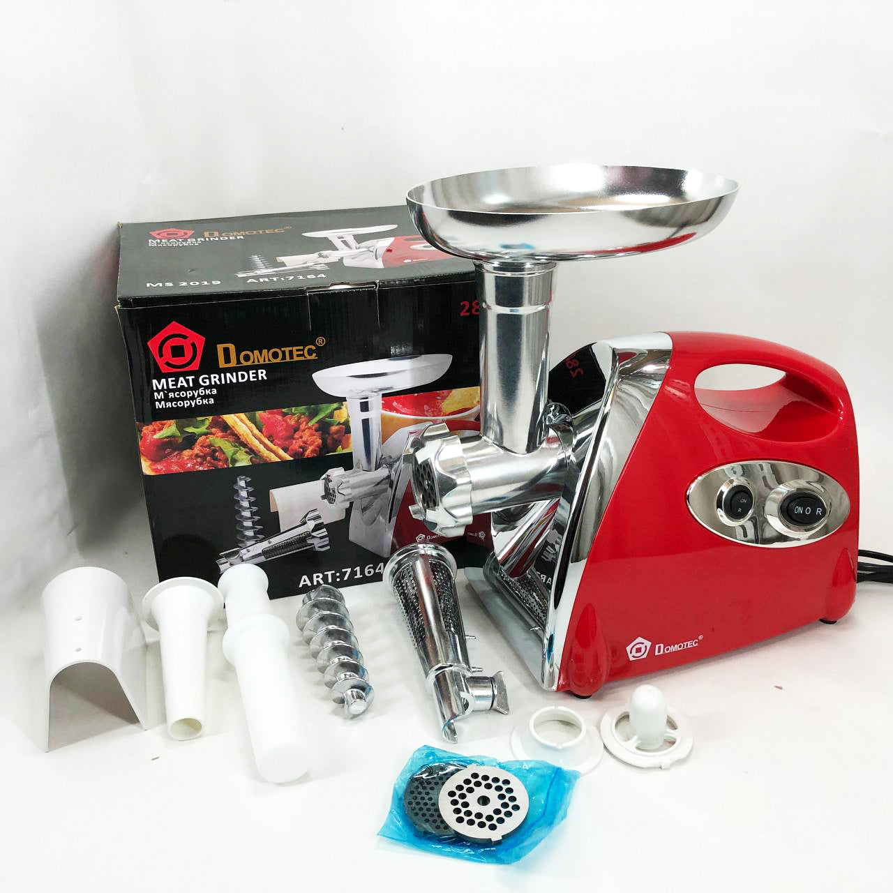 Мясорубка электрическая с соковыжималкой Domotec MS-2019 2400W. Цвет: красный