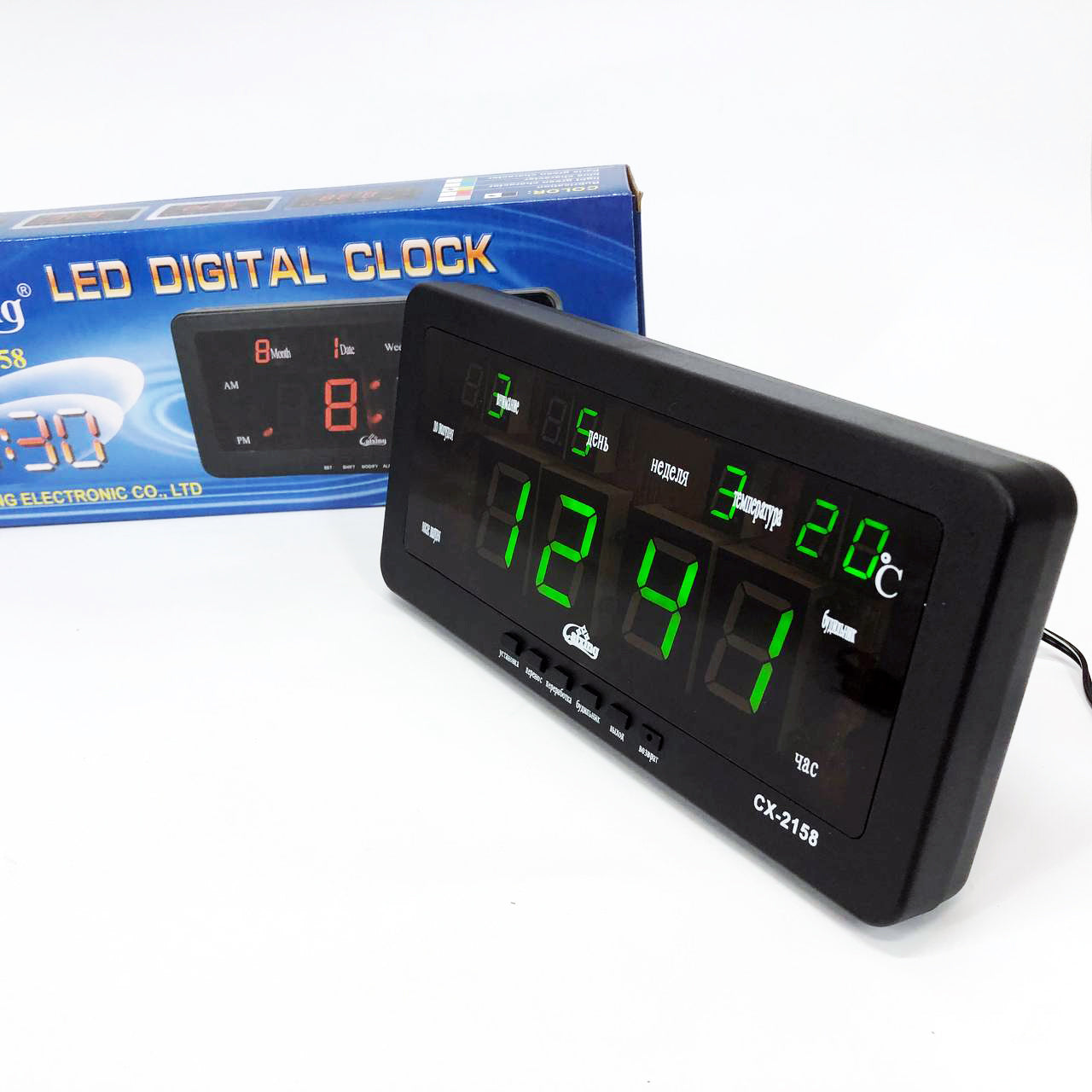 Часы настольные Caixing CX-2158 с зеленой подсветкой, Электронные настольные часы digital светящиеся