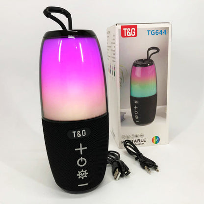 Портативная колонка TG644 5W с RGB подсветкой и ремешком, блютуз колонка с аккумулятором. Цвет: черный