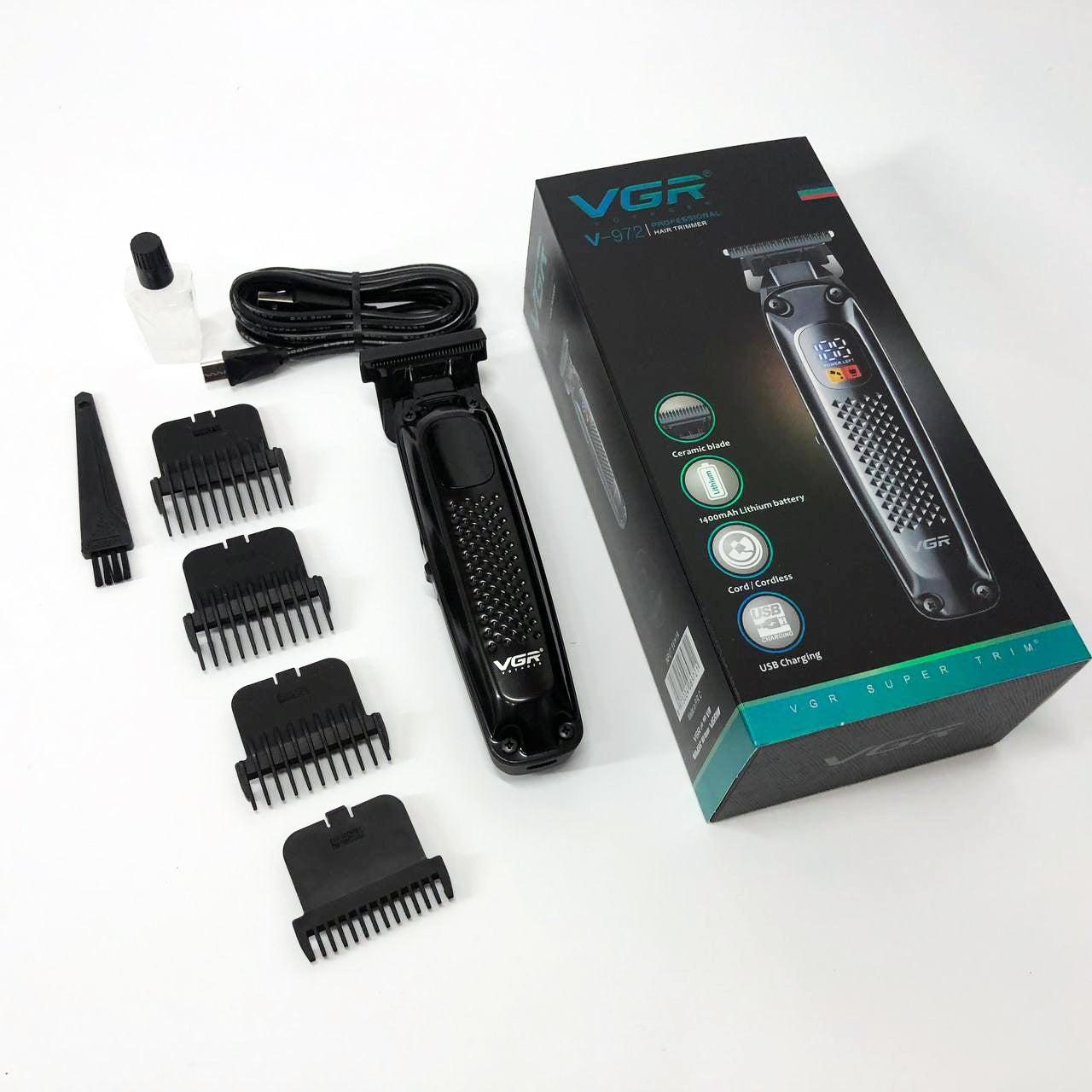 Машинка для стрижки волос триммер VGR V-972 профессиональная с насадками аккумуляторная USB