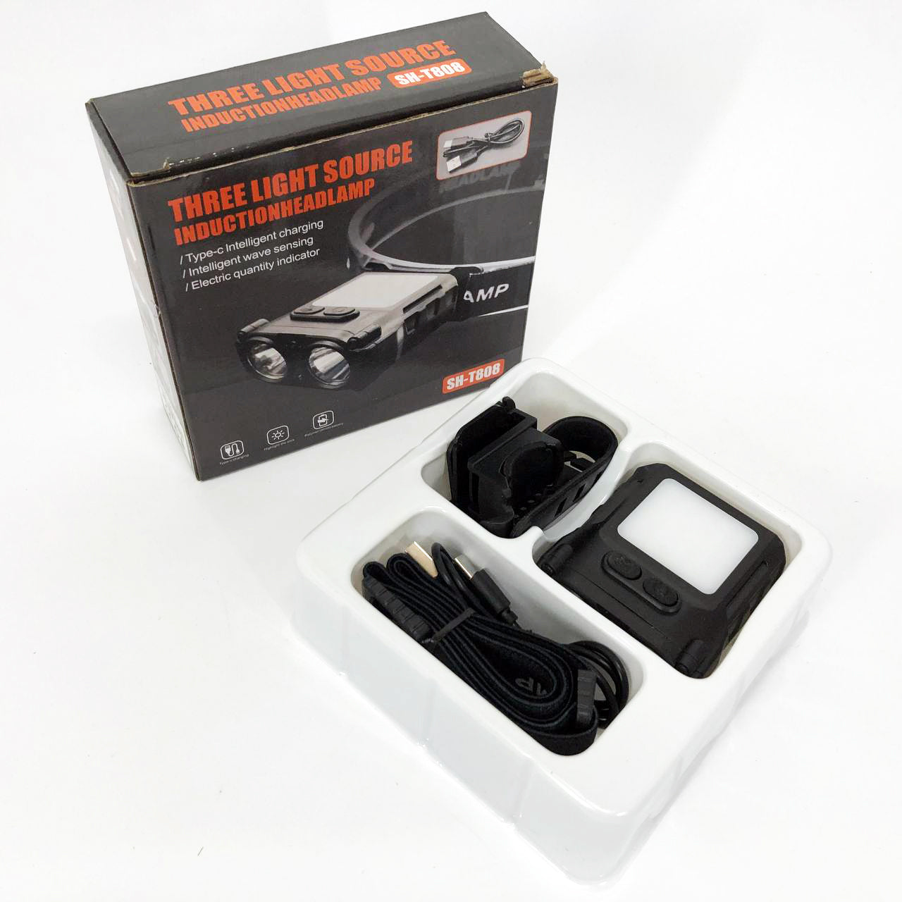 Фонарь налобный SH-T808-2XPE-20SMD-white/red с датчиком движения, мощный налобный фонарь для рыбалки