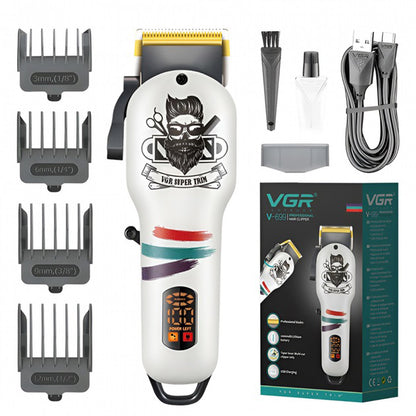 Машинка для стрижки волос и бороды профессиональная VGR V-699 B с насадками и LED дисплеем. Цвет: белый
