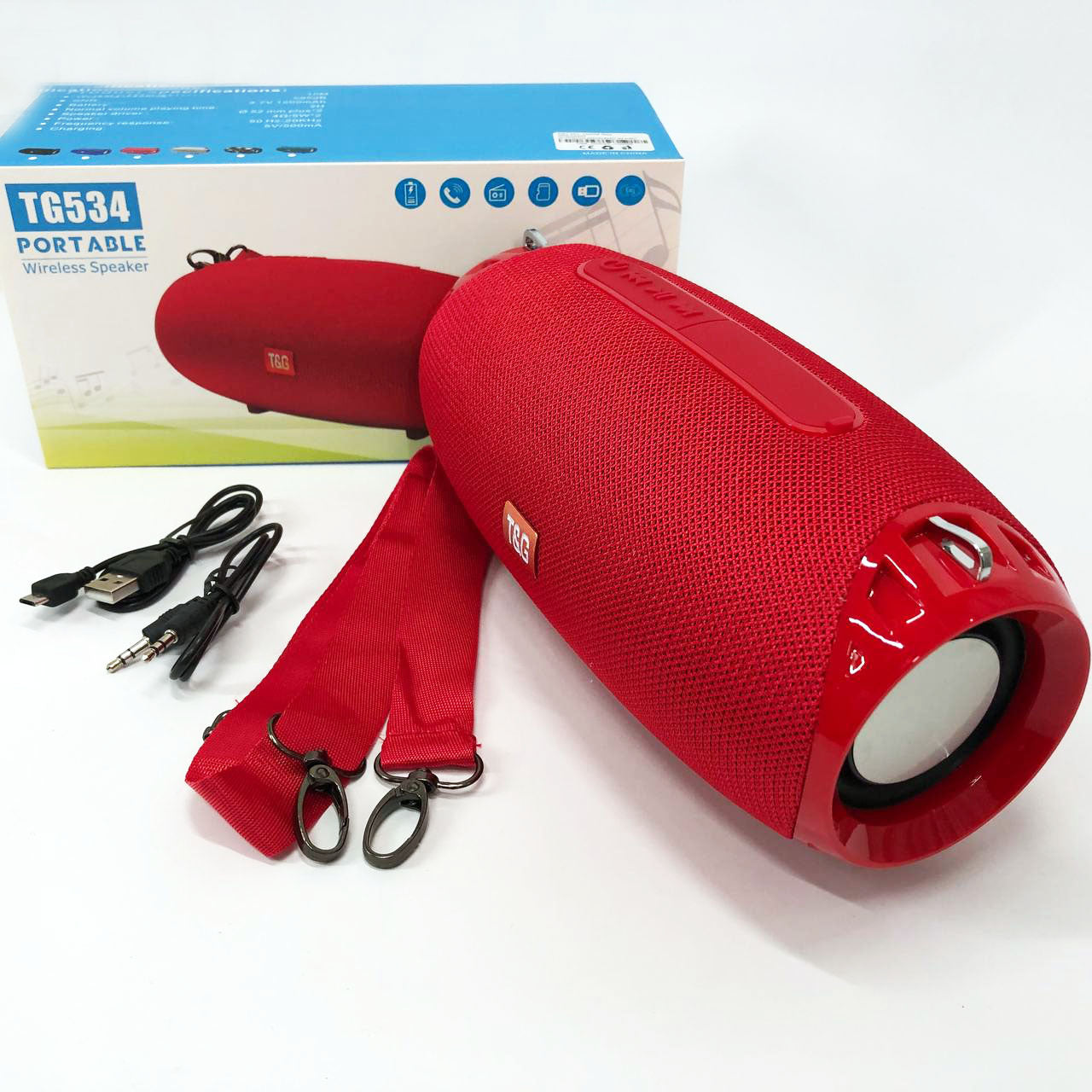 Портативная Bluetooth колонка TG534 SD IPX5 с ремешком, беспроводная колонка мощная. Цвет: красный