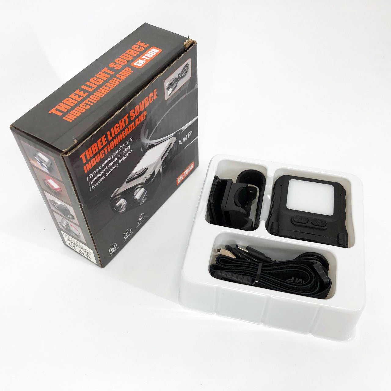 Фонарь налобный SH-T808-2XPE-20SMD-white/red с датчиком движения, мощный налобный фонарь для рыбалки