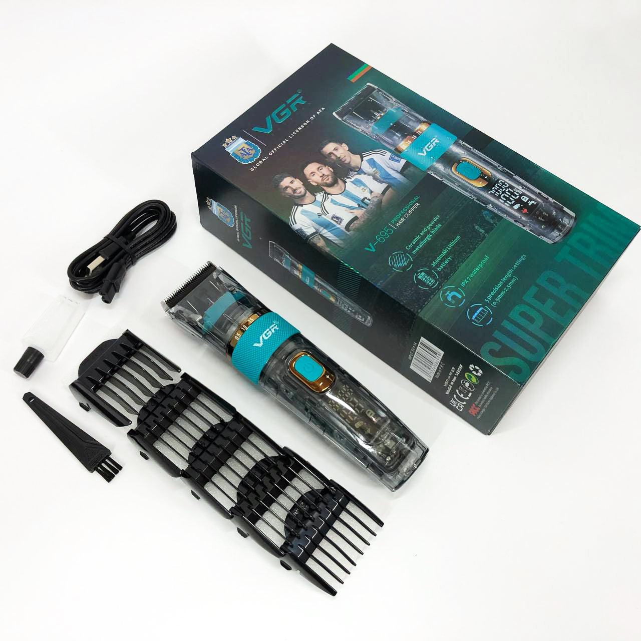 Машинка для стрижки волос и бороды VGR V-695 с LED дисплеем IPX7 влагозащита, Окантовочная машинка