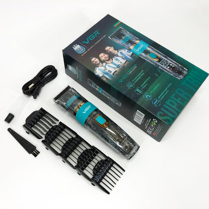 Машинка для стрижки волос и бороды VGR V-695 с LED дисплеем IPX7 влагозащита, Окантовочная машинка