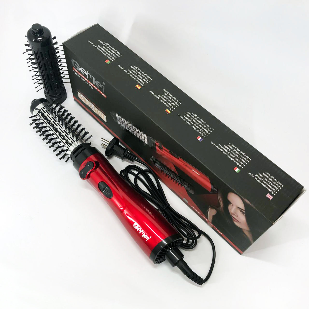 Фен щетка для сушки волос вращающейся Gemei GM-4829, Стайлер для укладки, браш воздушный, плойка расческа