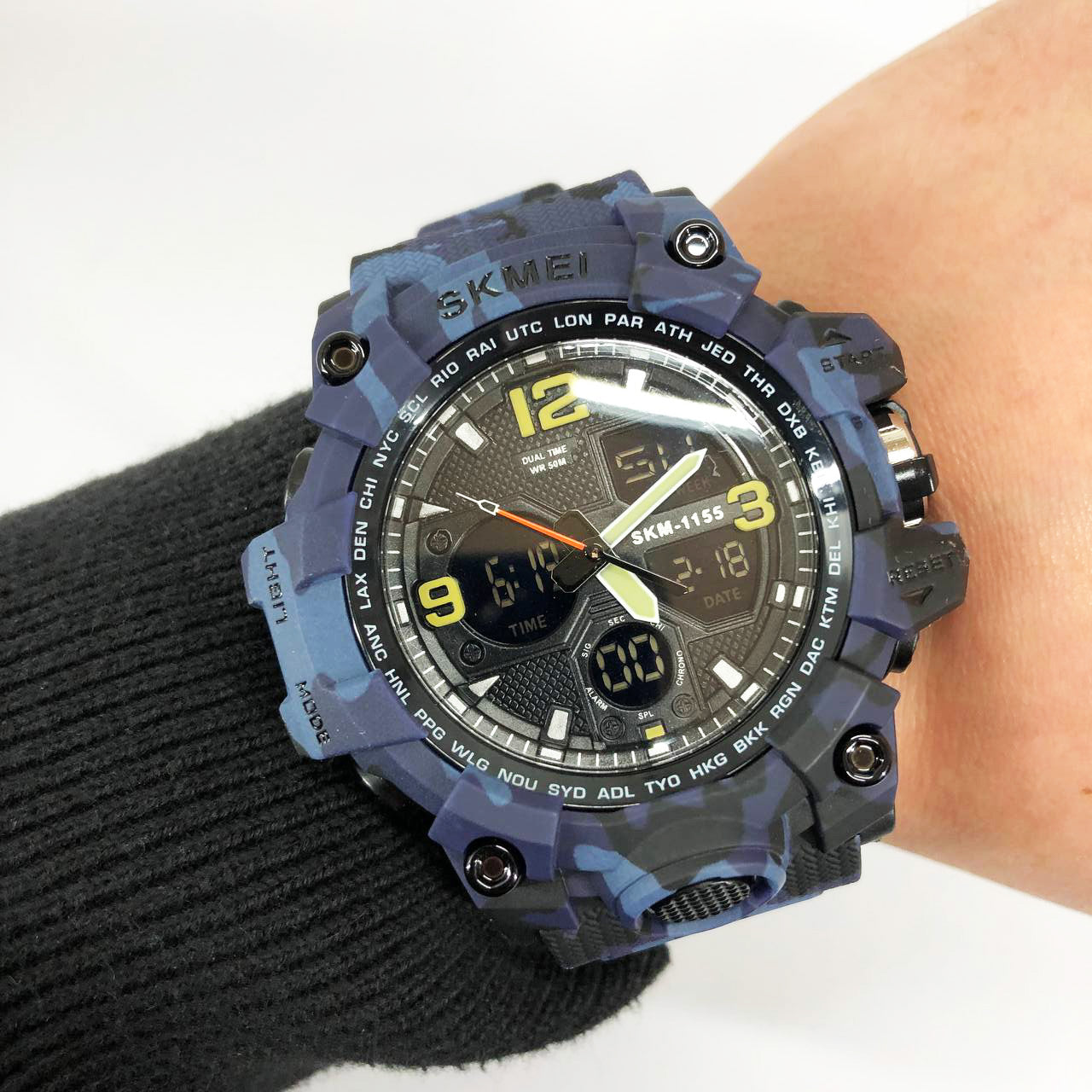 Часы наручные мужские SKMEI 1155BCMBU, армейские часы противоударные, мужские тактические часы