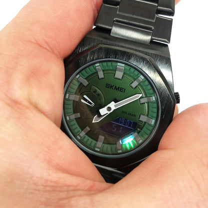Часы наручные мужские SKMEI 1816BKGNBK, стильные классические мужские часы, фирменные спортивные часы