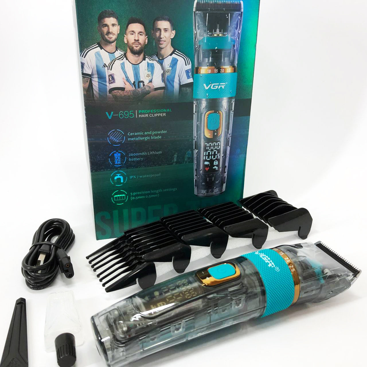 Машинка для стрижки волос и бороды VGR V-695 с LED дисплеем IPX7 влагозащита, Окантовочная машинка