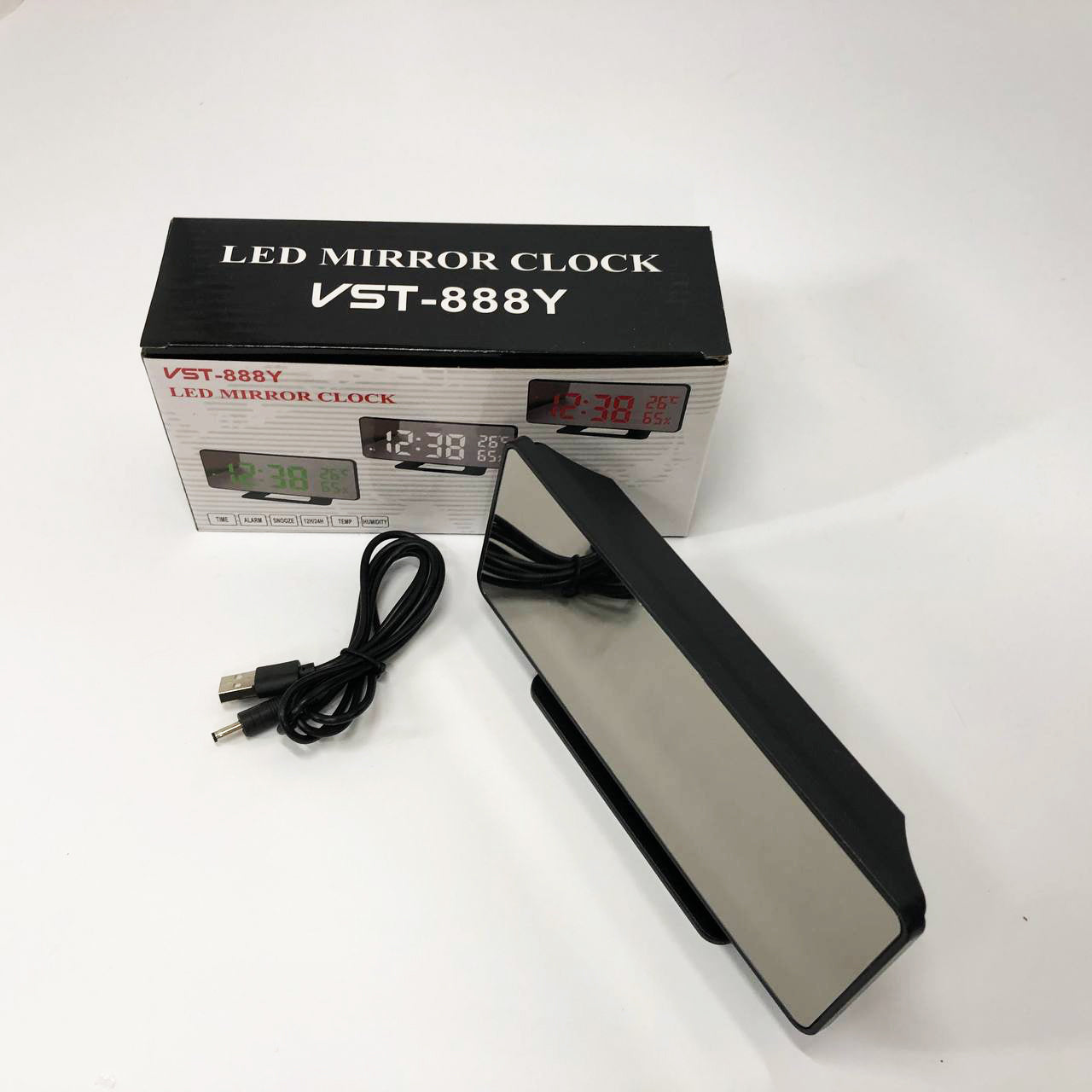 Часы настольные зеркальные VST-888Y-5 USB с синим циферблатом, Настольные часы с подсветкой