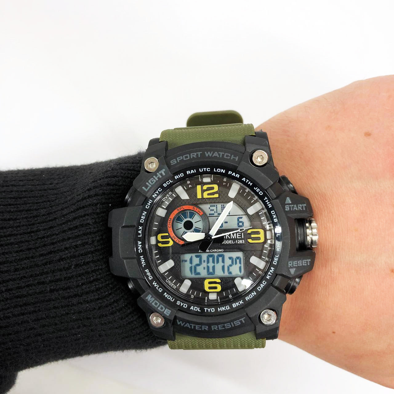 Часы наручные мужские SKMEI 1283AG ARMY GREEN, армейские часы противоударные. Цвет: зеленый