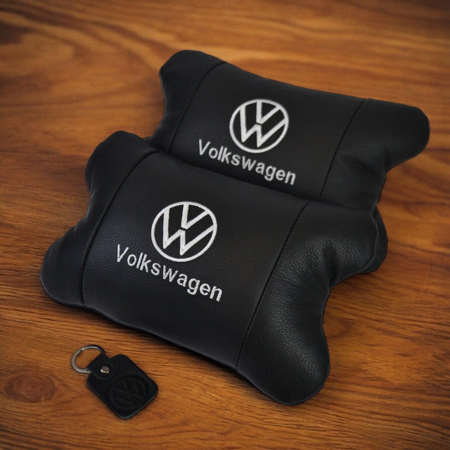 Набор подушек 2шт в авто Volkswagen из натуральной кожи, на подголовник в машину, Автомобильная подушка