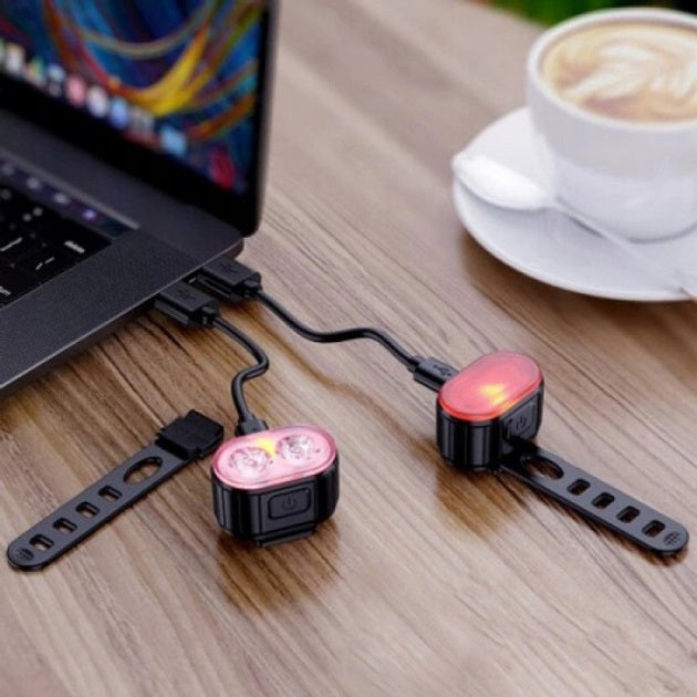 Велофонарь аккумуляторный передний и задний ZH-078-2LED фонарь + STOP-14SMD, Стоп-сигнал на заднюю раму