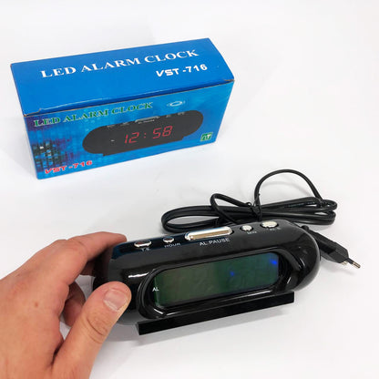Часы VST-716-2 настольные 220В будильник Черный корпус Светло зеленые цифры