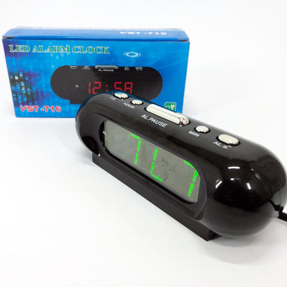Часы VST-716-2 настольные 220В будильник Черный корпус Светло зеленые цифры
