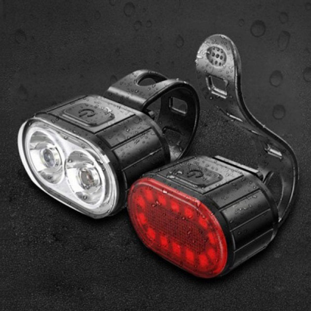 Велофонарь аккумуляторный передний и задний ZH-078-2LED фонарь + STOP-14SMD, Стоп-сигнал на заднюю раму