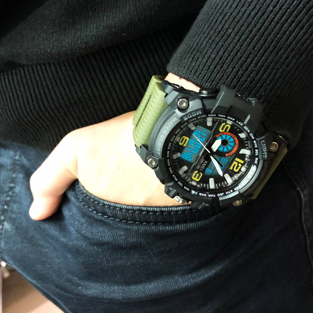 Часы наручные мужские SKMEI 1283AG ARMY GREEN, армейские часы противоударные. Цвет: зеленый