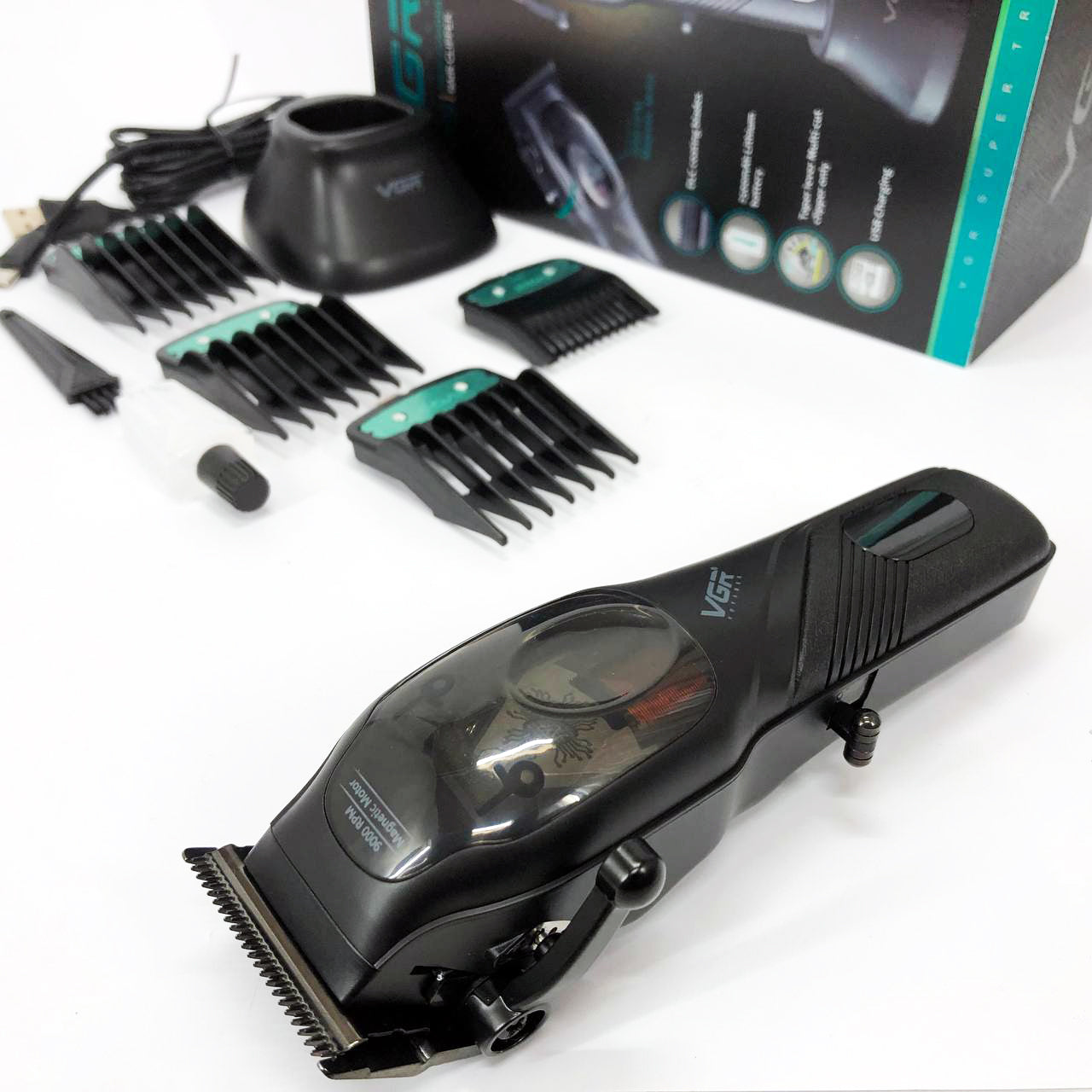 Машинка для стрижки волос VGR V-269 (профессиональная) с дисплеем и 4 насадками, окантовочная машинка