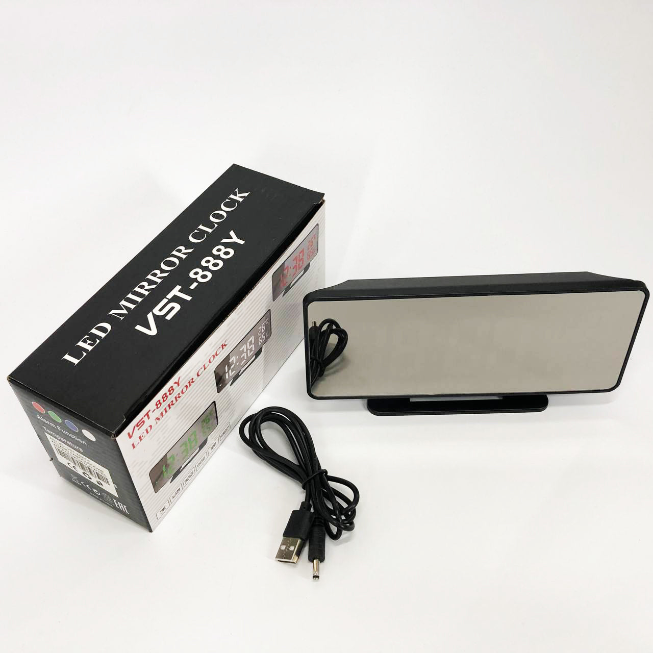 Часы настольные зеркальные VST-888Y-5 USB с синим циферблатом, Настольные часы с подсветкой