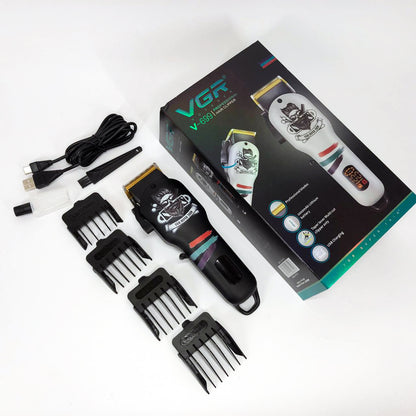 Машинка для стрижки волос и бороды профессиональная VGR V-699 с насадками и LED дисплеем. Цвет: черный