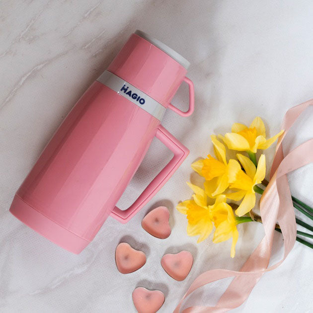 Термос Magio MG-1051P со стеклянной колбой, Термос для питьевой воды, термос для дома. Цвет: розовый