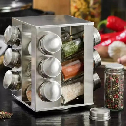Набор емкостей для специй на подставке UNIQUE 12 в 1 Квадрат Органайзер для приправ, Стойка для специй