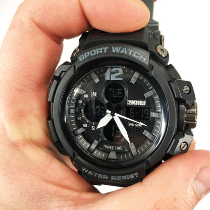Часы наручные мужские SKMEI 1343BK BLACK, часы тактические противоударные. Цвет: черный