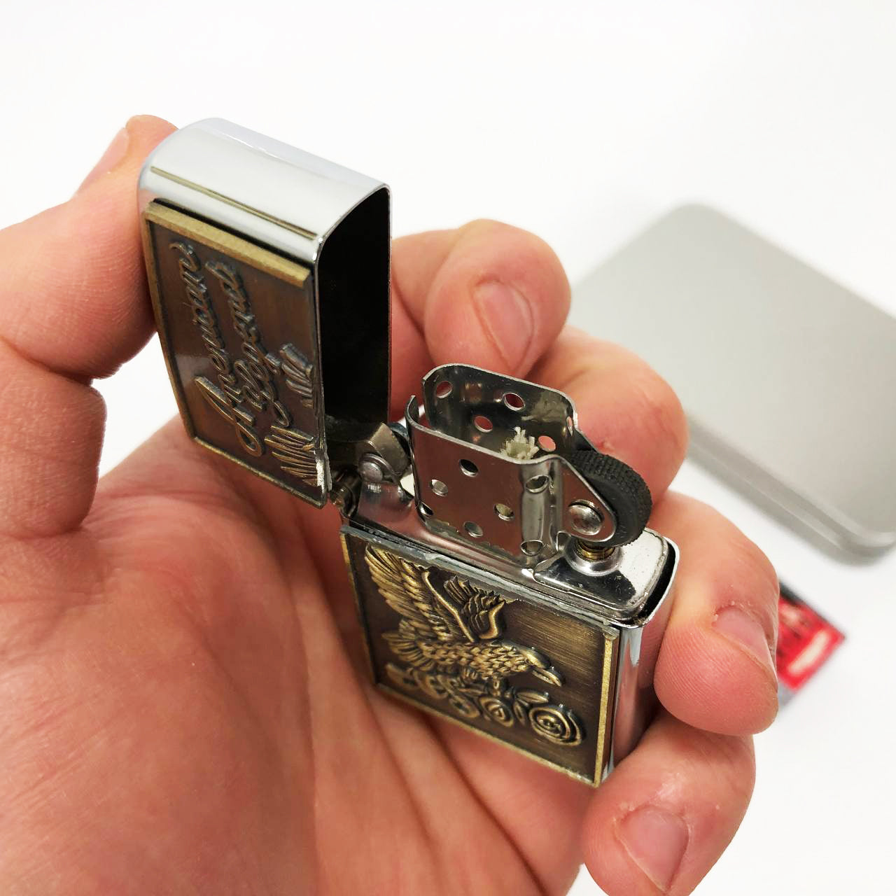 Зажигалка бензиновая в подарочной коробке N12, подарочные прикольные зажигалки, подарок зажигалка парню