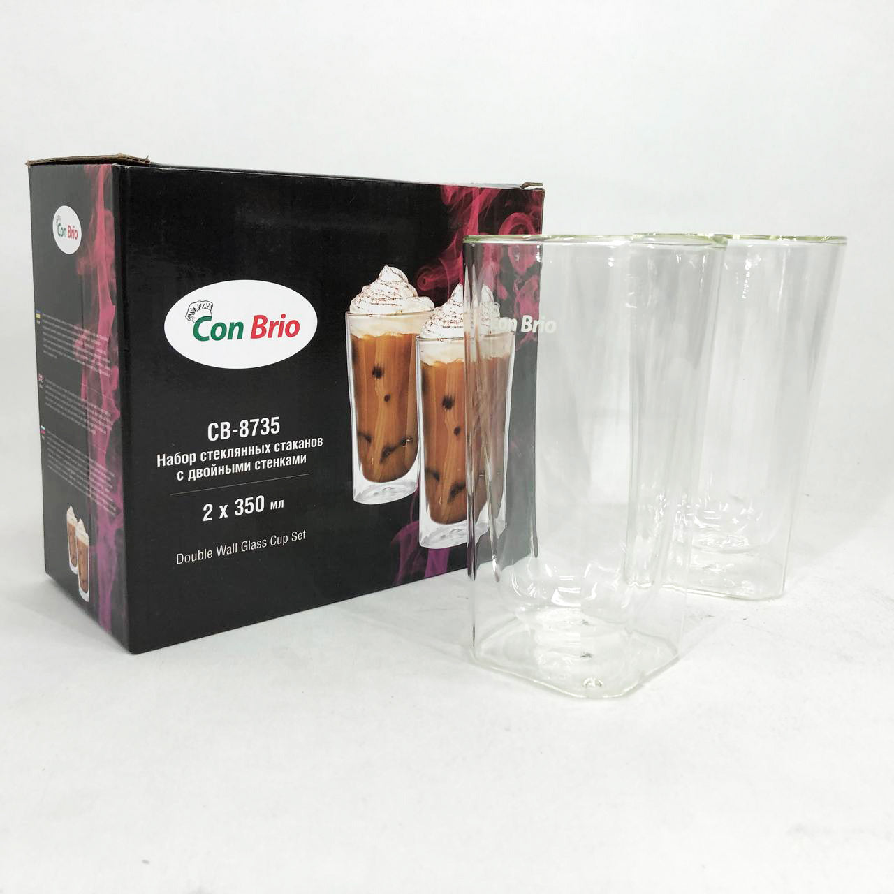 Набір склянок із подвійним дном Con Brio CB-8735-2 350 мл 2 шт, прозорі чашки з подвійними стінками