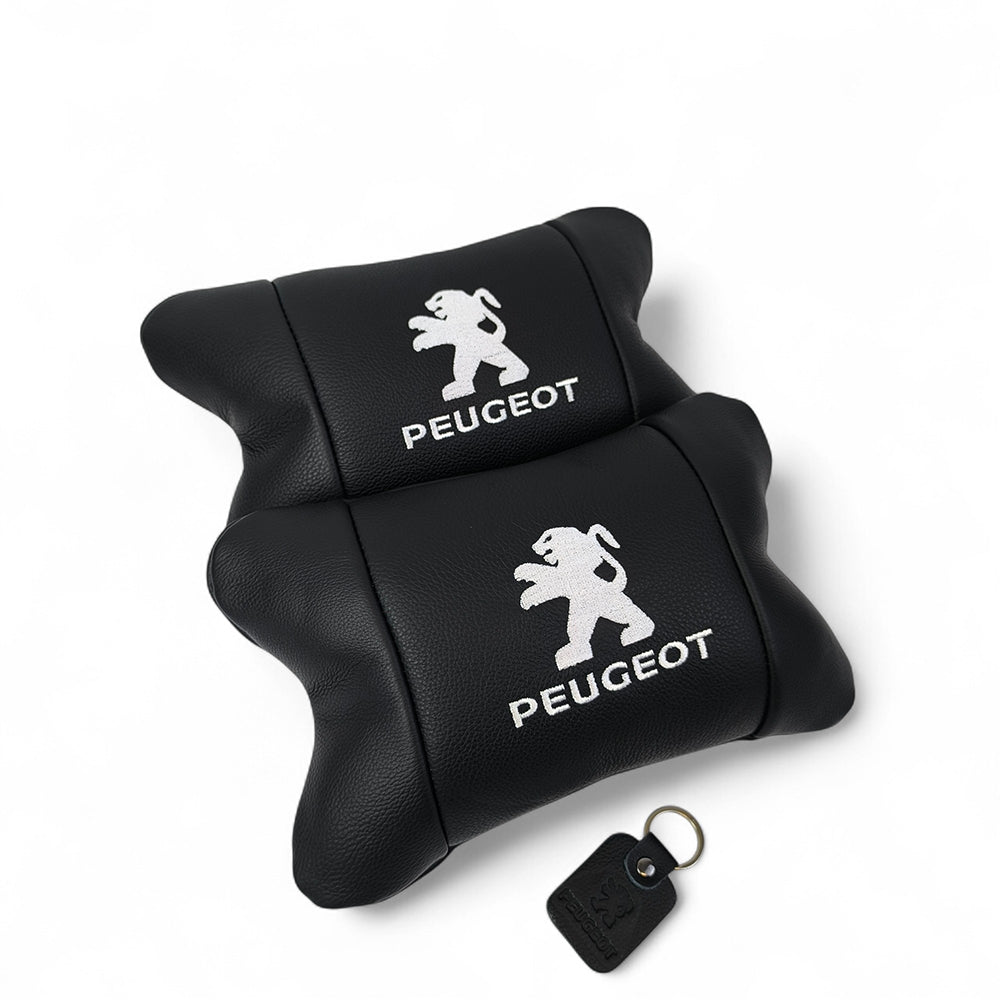 Набор подушек Peugeot из кожи + брелок в подарок, Автоподушки с вышивкой