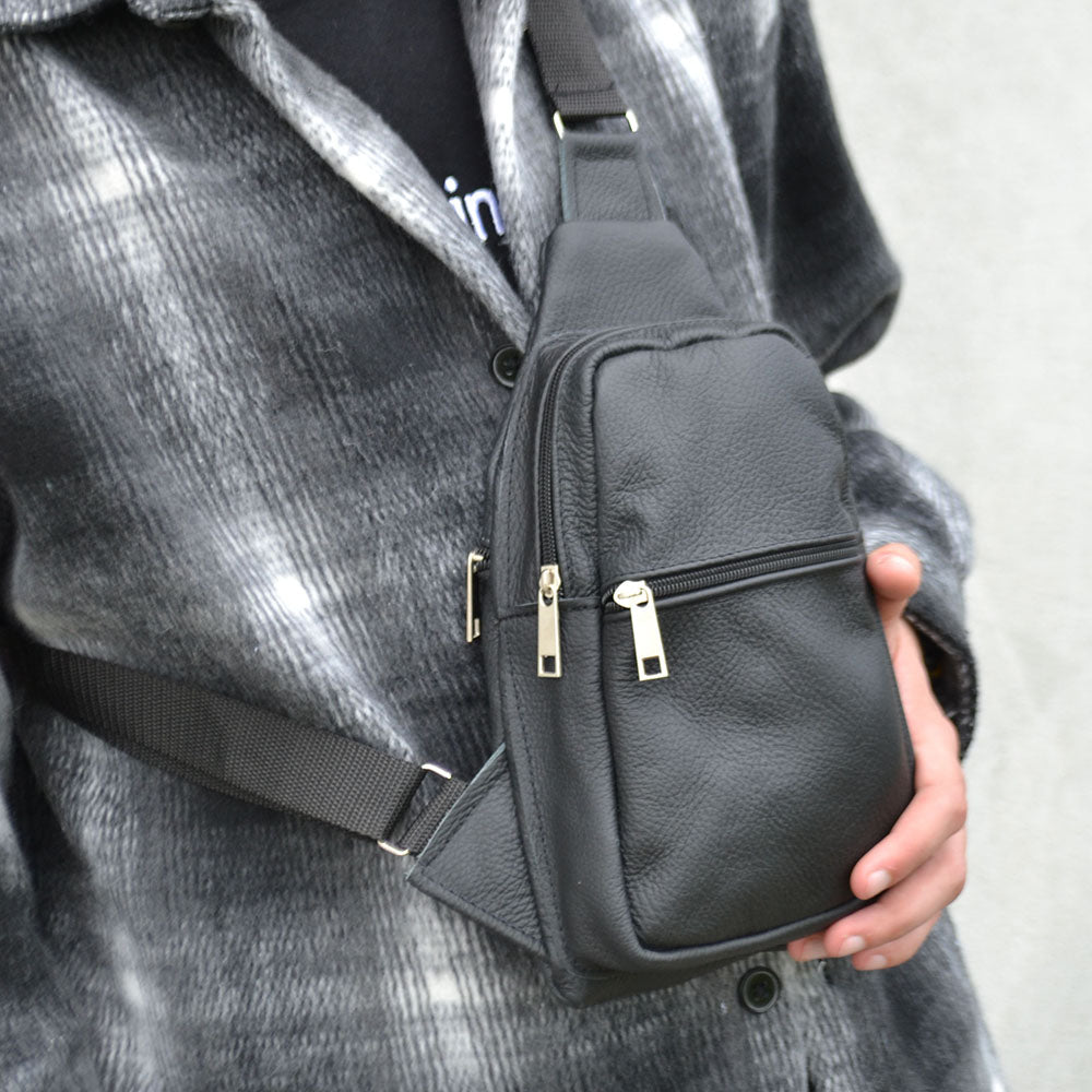 Сумка из натуральной кожи, слинг мужской черный, барсетка, кросс боди, Практичная сумка-мессенджер