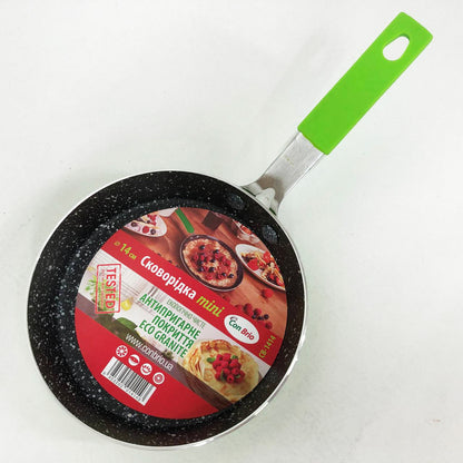 Сковорода Con Brio CB-1414, 14см, Мини, Eco Granite, сковорода удобная на кухню. Цвет: зеленый